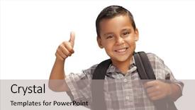  Presentation with school - PPT theme having happy young hispanic school boy background and a light gray colored foreground