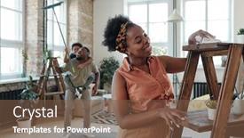  Presentation with african ethnicity - Slide deck having happy-young-housewife-of-african background and a tawny brown colored foreground