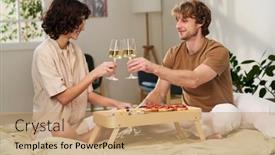  Presentation with flutes - Slide deck featuring happy-young-husband-and-wife background and a coral colored foreground