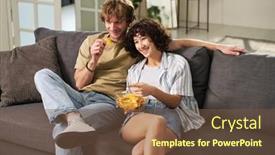  Presentation with couch potato - Slides enhanced with happy-young-husband-and-wife background and a tawny brown colored foreground