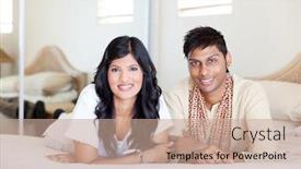  Presentation with indian couple - Cool new slides with happy young indian couple lying on bed backdrop and a coral colored foreground