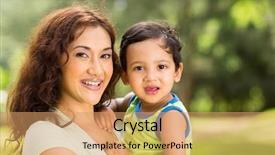  Presentation with happy baby - Presentation design featuring portrait of happy young indian mother and baby boy outdoors background and a coral colored foreground