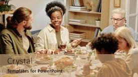  Presentation with intercultural - Slide deck consisting of happy-young-intercultural-couple-chatting background and a coral colored foreground