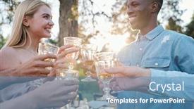  Presentation with intercultural - Presentation theme enhanced with happy-young-intercultural-dates-looking background and a teal colored foreground