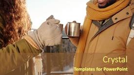  Presentation with hot tea - Beautiful PPT theme featuring happy-young-intercultural-dates backdrop and a tawny brown colored foreground