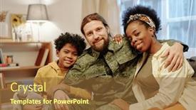  Presentation with living room family - Presentation theme with happy-young-intercultural-family background and a tawny brown colored foreground