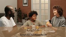  Presentation with living room family - Theme consisting of happy-young-intercultural-family background and a coral colored foreground