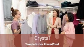  Presentation with females - Colorful presentation enhanced with happy-young-intercultural-females-standing backdrop and a red colored foreground