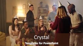  Presentation with females - Audience pleasing slide set consisting of happy-young-intercultural-friends-congratulating backdrop and a tawny brown colored foreground