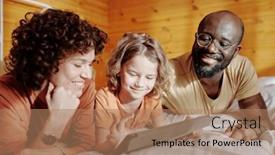  Presentation with intercultural - Presentation theme consisting of happy-young-intercultural-parents background and a coral colored foreground