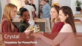  Presentation with flutes - Audience pleasing PPT layouts consisting of happy-young-intercultural-women backdrop and a red colored foreground