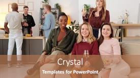  Presentation with flutes - Theme having happy-young-intercultural-women background and a coral colored foreground