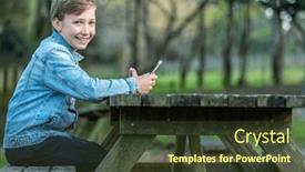  Presentation with teen - Theme with happy-young-kid-is-sitting background and a tawny brown colored foreground