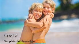  Presentation with kids playing - PPT layouts consisting of happy young kids playing background and a coral colored foreground