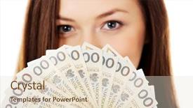  Presentation with cash - Slide deck with happy young lady holding cash-polish zloty background and a lemonade colored foreground