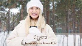  Presentation with looking glass - Theme featuring happy-young-laughing-blond-female background and a lemonade colored foreground