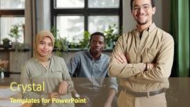  Presentation with woman leader - PPT layouts having happy-young-leader-of-multicultural background and a violet colored foreground