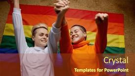  Presentation with rainbow flag - PPT layouts consisting of happy-young-lesbian-couple-lying background and a tawny brown colored foreground