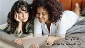  Presentation with broken home upset couple - PPT theme enhanced with happy-young-lesbian-couple background and a coral colored foreground