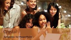  Presentation with wedding rings - Presentation enhanced with happy-young-lesbian-newlyweds background and a red colored foreground