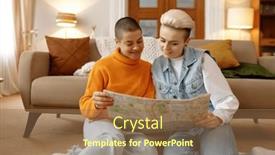  Presentation with planning - Presentation theme with happy-young-lesbian-woman-couple background and a coral colored foreground