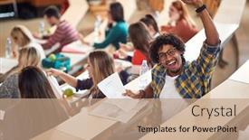  Presentation with amphitheater - Audience pleasing presentation consisting of happy-young-male-african-american backdrop and a coral colored foreground