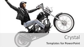  Presentation with motorbike - Presentation design enhanced with happy-young-male-biker-riding background and a white colored foreground