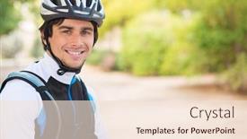  Presentation with cyclist - Presentation theme featuring happy young male cyclist outdoors background and a lemonade colored foreground