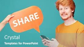  Presentation with social networks - Presentation theme with happy-young-male-millennial background and a teal colored foreground