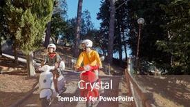  Presentation with man riding big bike motor - PPT layouts with happy-young-man-and-girl background and a violet colored foreground