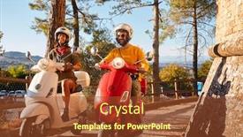  Presentation with fun - Slide deck featuring happy-young-man-and-girl background and a tawny brown colored foreground