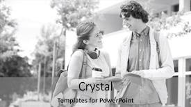  Presentation with college campus - Audience pleasing presentation theme consisting of happy young man and woman studying together at college campus backdrop and a light gray colored foreground