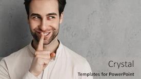  Presentation with happy sad face man - Amazing presentation theme having happy-young-man-asking backdrop and a light gray colored foreground