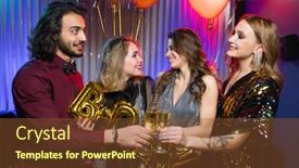  Presentation with flute - Audience pleasing PPT layouts consisting of happy-young-man-clinking-flute backdrop and a tawny brown colored foreground