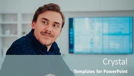  Presentation with living room - Presentation design consisting of happy-young-man-enjoying-free background and a  colored foreground