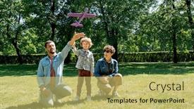  Presentation with green lawn - Slide deck enhanced with happy-young-man-flying-toy background and a yellow colored foreground