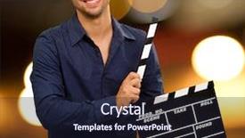  Presentation with clapboard - Amazing slide deck having happy young man holding clapboard backdrop and a wine colored foreground