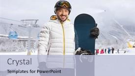  Presentation with snowboard - Presentation design having happy-young-man-holding background and a light blue colored foreground