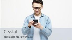  Presentation with sms - Colorful PPT layouts enhanced with happy-young-man-in-glasses backdrop and a light blue colored foreground