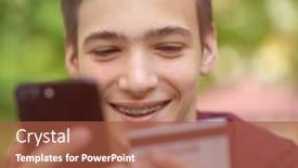  Presentation with purchasing - Slide deck consisting of happy-young-man-is-using background and a red colored foreground