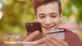  Presentation with purchasing - Amazing PPT layouts having happy-young-man-is-using backdrop and a coral colored foreground