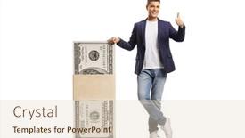  Presentation with dollar - Slide set enhanced with happy-young-man-leaning background and a lemonade colored foreground