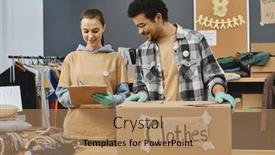  Presentation with young happy people smiling - PPT layouts having happy-young-man-looking background and a coral colored foreground