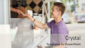  Presentation with food truck - PPT theme enhanced with happy young man paying money background and a lemonade colored foreground