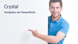  Presentation with it pain points - Amazing PPT theme having happy young man points finger backdrop and a sky blue colored foreground