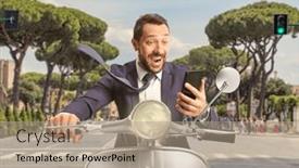  Presentation with rome - Slide set featuring happy-young-man-riding background and a  colored foreground