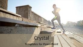  Presentation with sport - Beautiful slide deck featuring happy young man running upstairs backdrop and a coral colored foreground