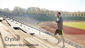  Presentation with sport - Amazing theme having happy young man running upstairs backdrop and a  colored foreground