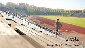  Presentation with upstairs - Colorful PPT theme enhanced with happy young man running upstairs backdrop and a coral colored foreground