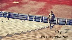  Presentation with upstairs - Presentation having happy young man running upstairs background and a coral colored foreground